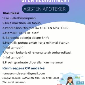 Open Recruitment Asisten Apoteker Rumah Sakit Mulyasari